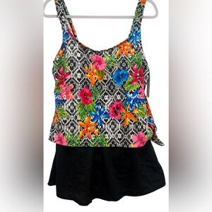 NWT Azul women’s 16 black floral multicolored one piece slimming swimsuit